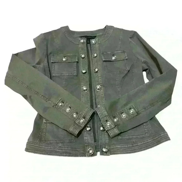 WHBM Gold Button Trim Military Jacket, Forever Olive Size 4 - Picture 9 of 11